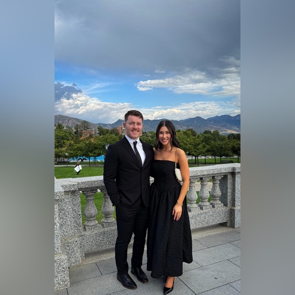 Jacquard Strapless Midi Dress BHLDN - Picture 3 of 12